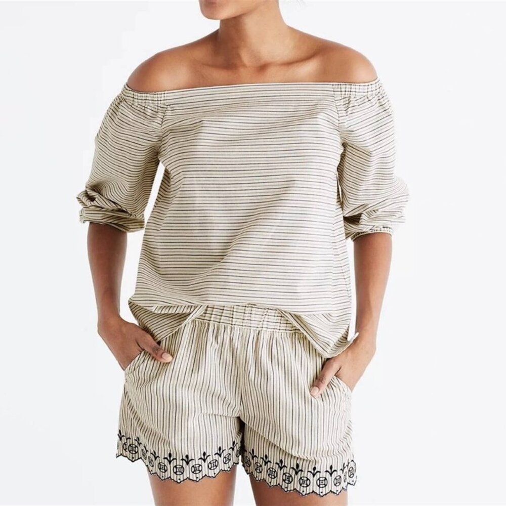 Madewell Jardin Indigo-Striped Off The Shoulder Peasant Top